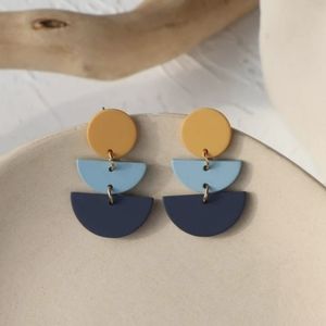 Yellow and blue geometric drop earrings